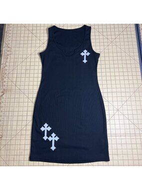 Black Romwe Sleeveless Bodycon Mini Dress With Silver Crosses Size Small